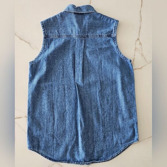 NEW Hard Rock Cafe Sleeveless Denim Shirt Button Front Sz L CHICAGO - Picture 10 of 14